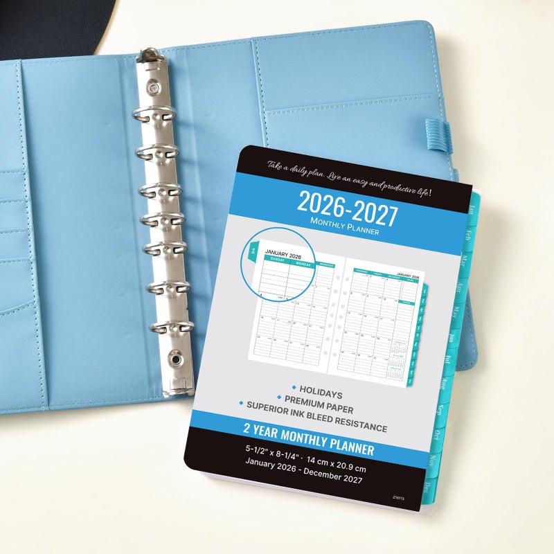 MaaIbok 2026-2027 Monthly Planner Refill - Planner Inserts with 7-Hole Punched, 5-1/2"" x 8-1/2"", Runs from January 2026 to December 2027, Two Pages Per Month, Monthly Calendar with Tabs - Image 2